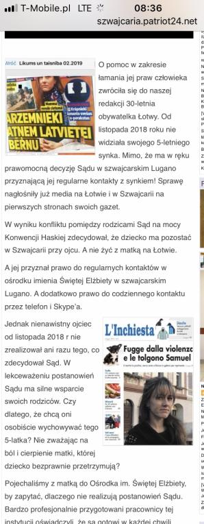 Matka spotkała się wczoraj ze swoim 5-letnim synkiem w Szwajcarii, po niemal 8 miesiącach izolacji! Nagłośnienie jej koszmaru przez dziennikarzy na Łotwie, w Szwajcarii i przez Patriot24.net doprowadziło do szczęśliwego finału! 
